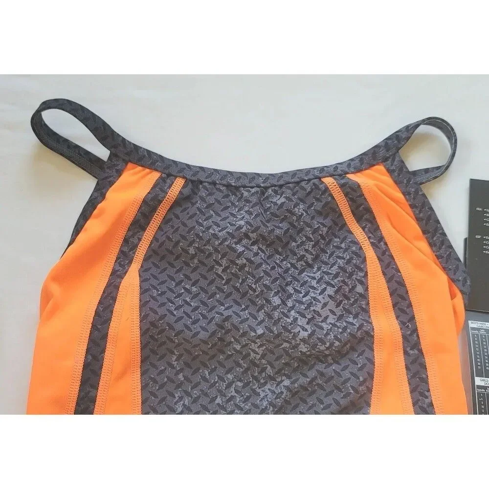 TYR Female Durafast Elite DiamondFit Swimsuit Black Orange, Size 34/M/8